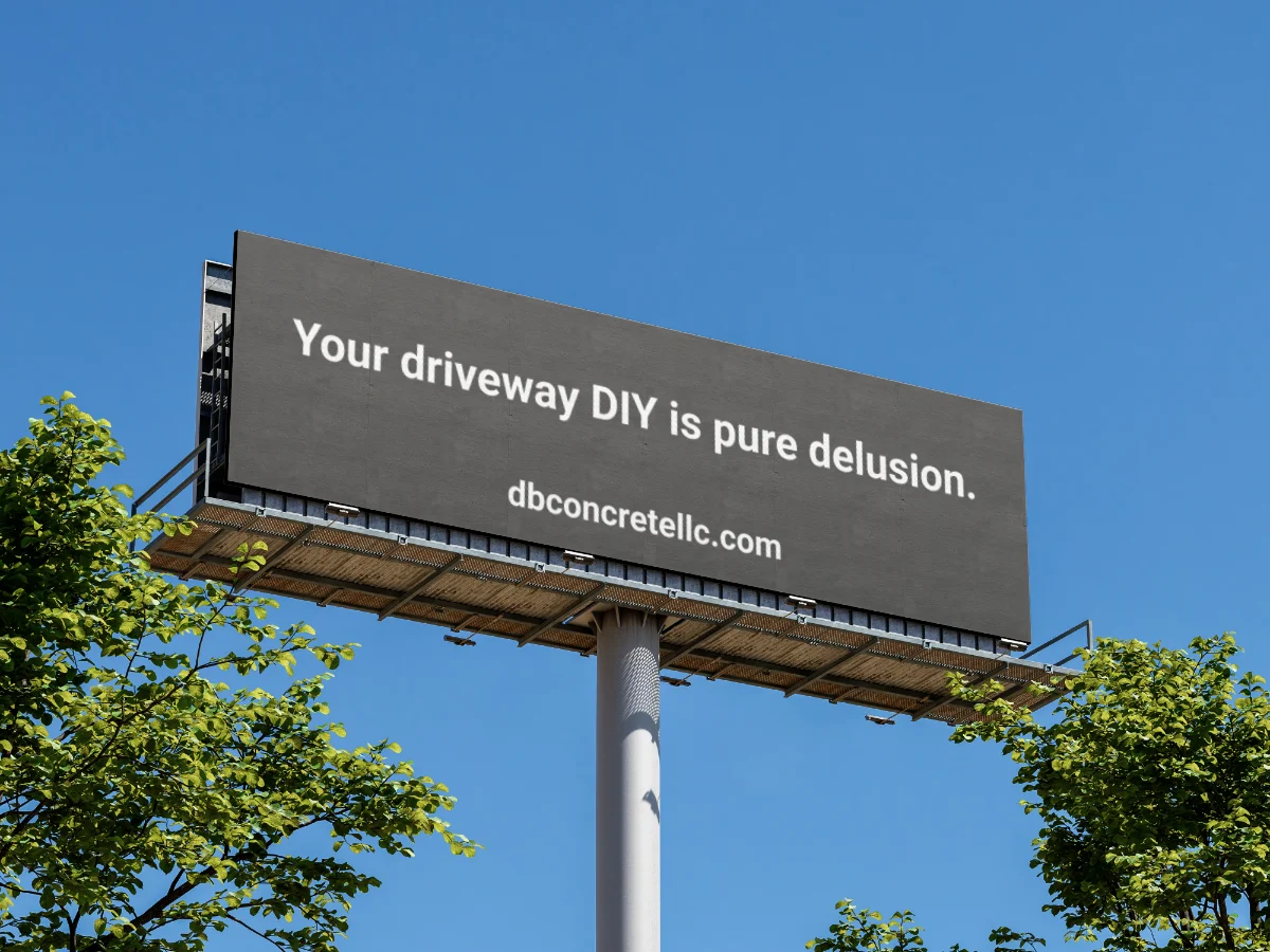 Billboard reading "Your driveway DIY is pure delusion."